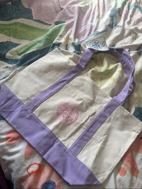 Large Trader Joe's Canvas Tote Bag in Cream and Lavender NWT